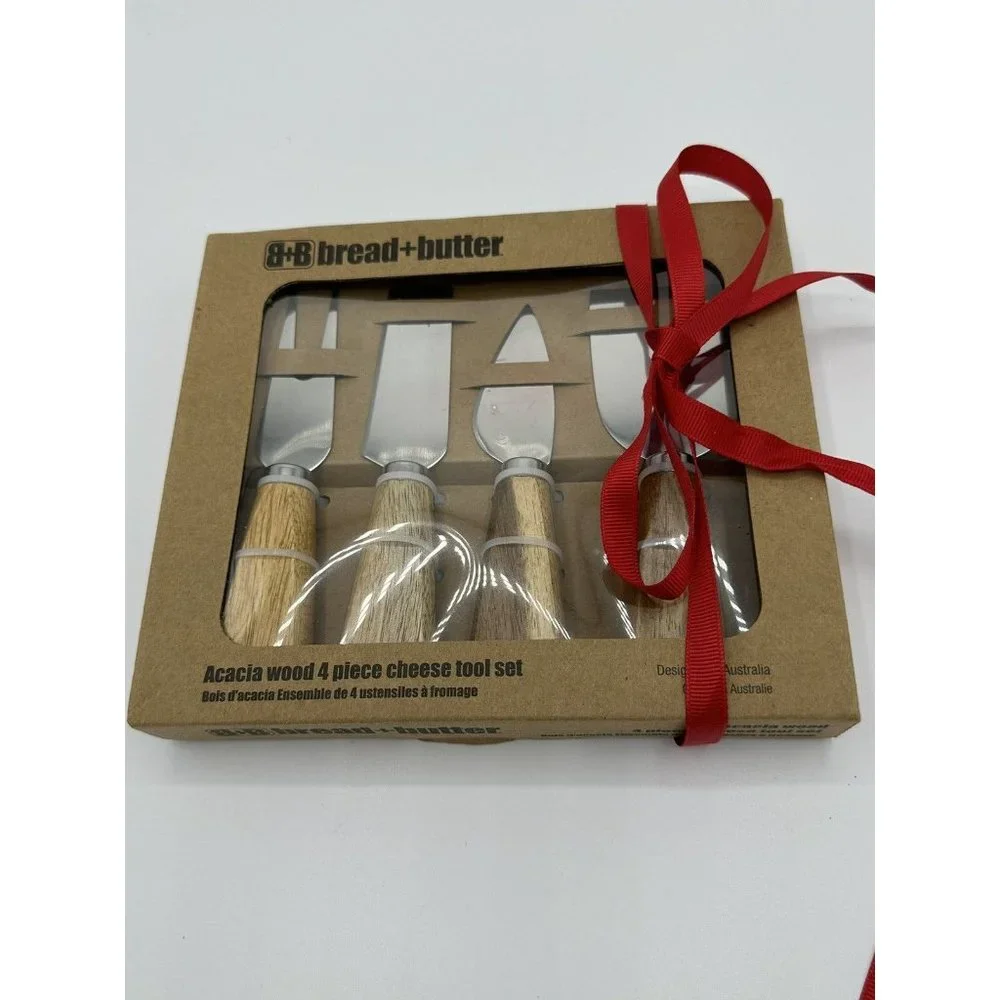 Bread And‎ Butter Brand Acacia Wood 4 Piece Cheese Tool Set New